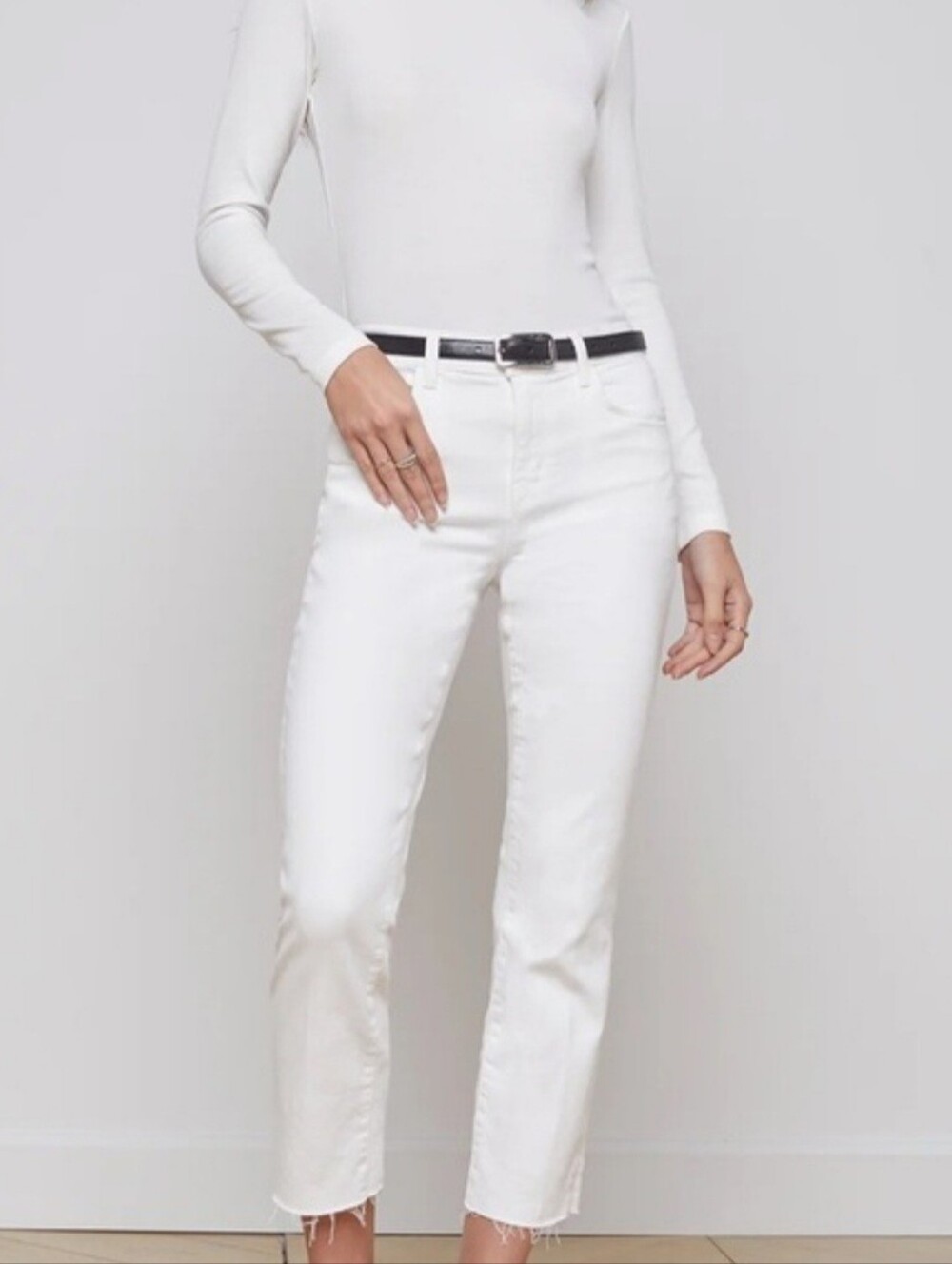 L'AGENCE Sada Slim-Leg Cropped White Jeans